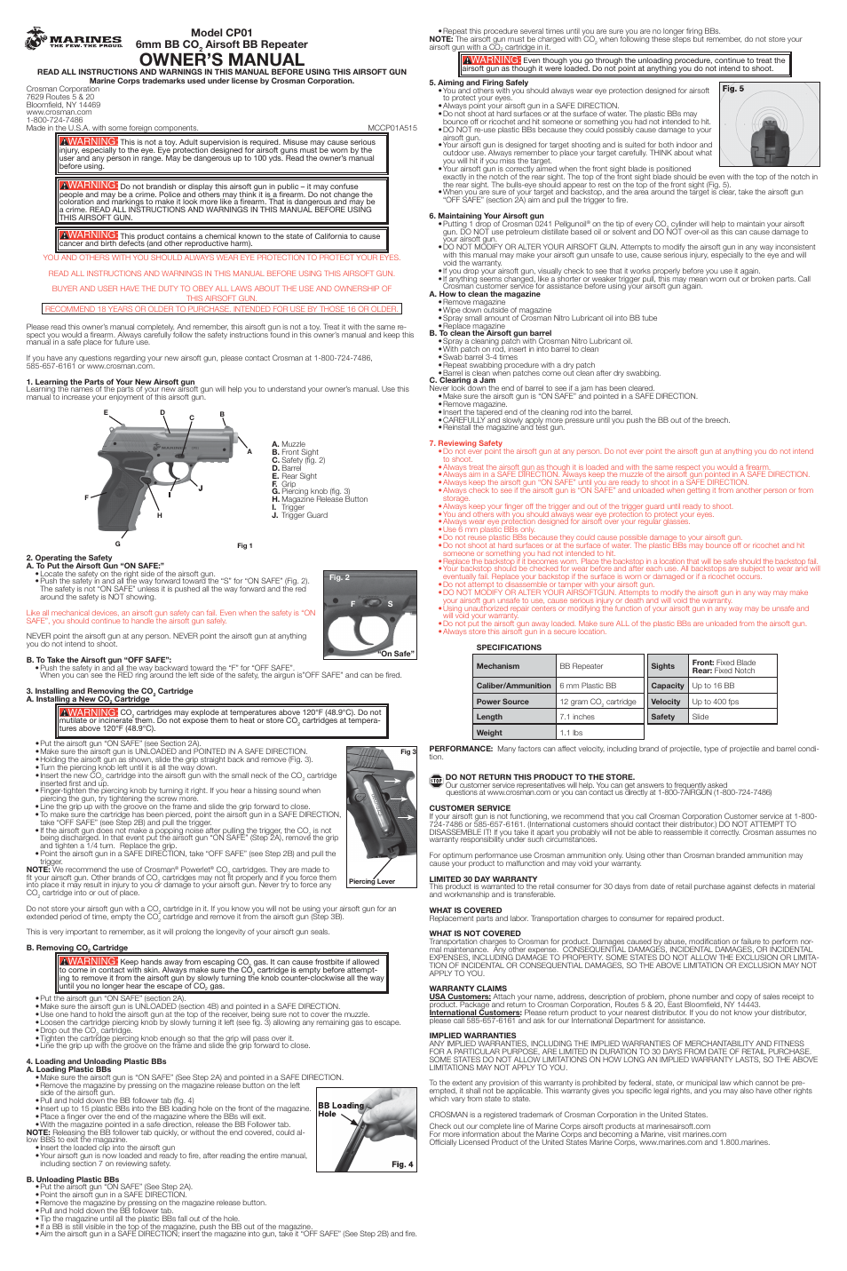 Crosman CP01 User Manual | 2 pages