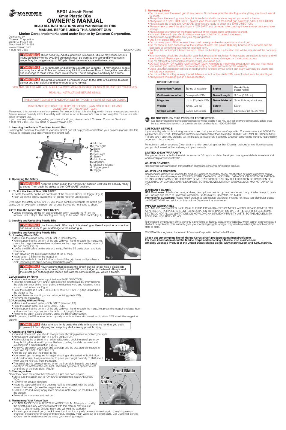 Crosman SP01 User Manual | 2 pages