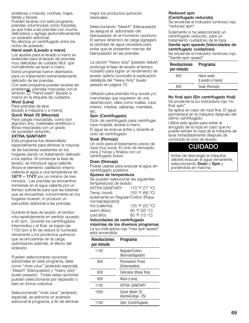 Cuidado | Bosch WFMC3301UC User Manual | Page 69 / 80