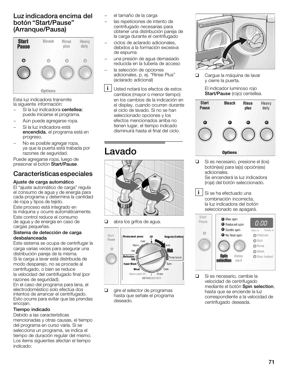 Lavado, Características especiales | Bosch WFMC3301UC User Manual | Page 71 / 80