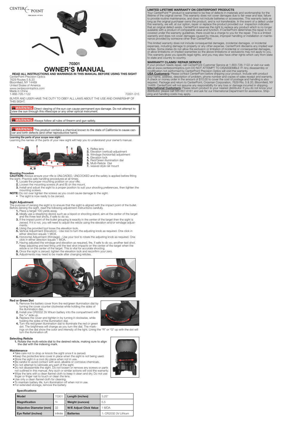 Crosman 70301 User Manual | 3 pages