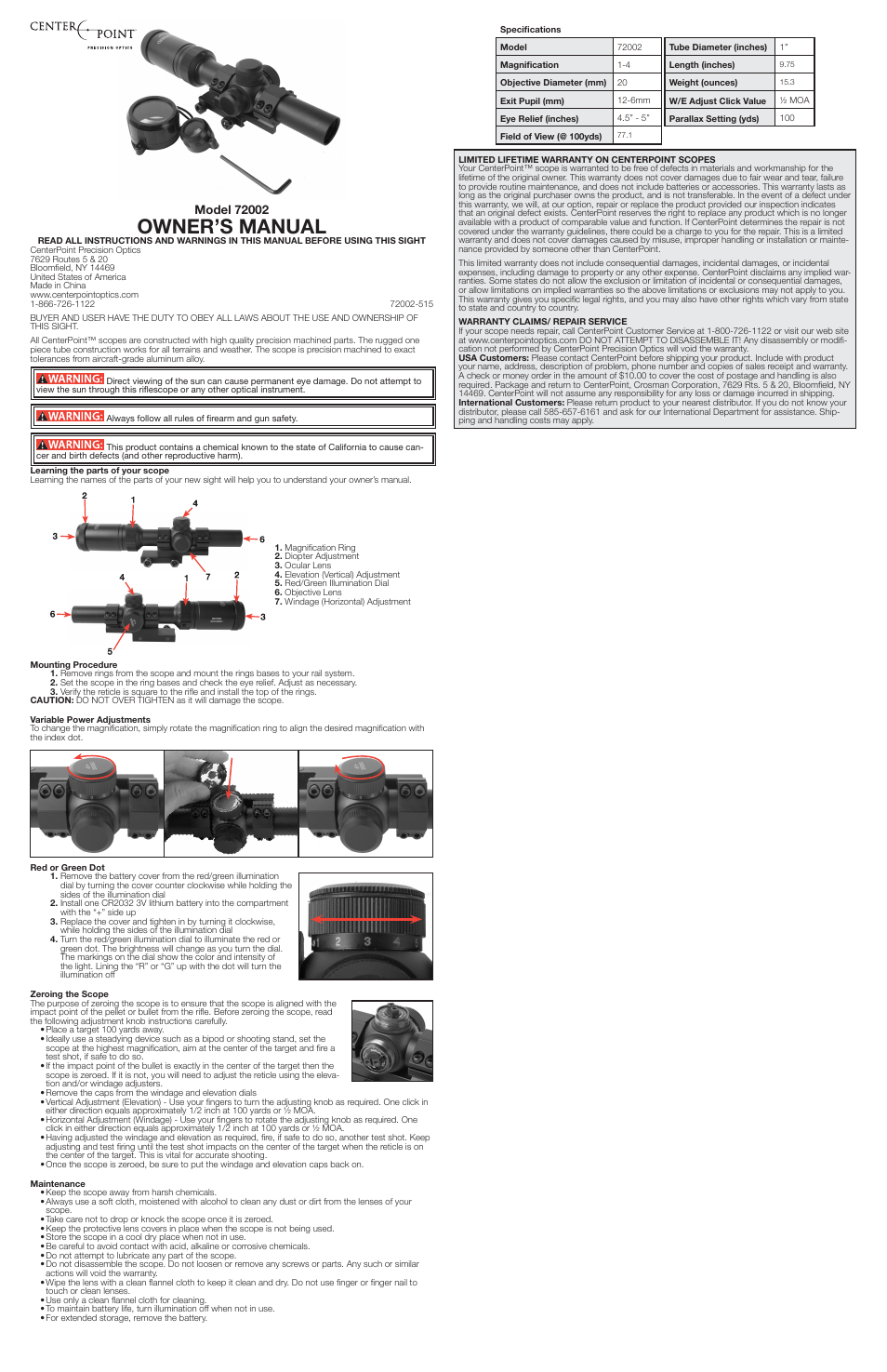 Crosman 72002 User Manual | 3 pages