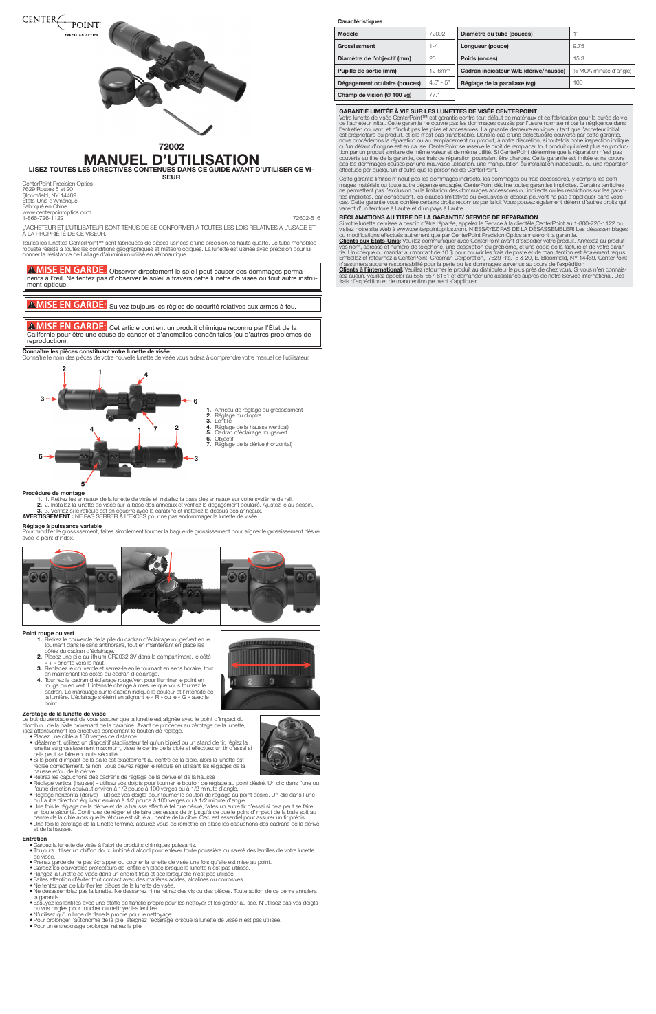 Manuel d’utilisation | Crosman 72002 User Manual | Page 3 / 3