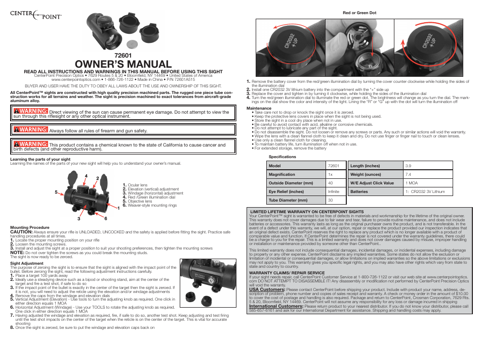 Crosman 72601 User Manual | 2 pages