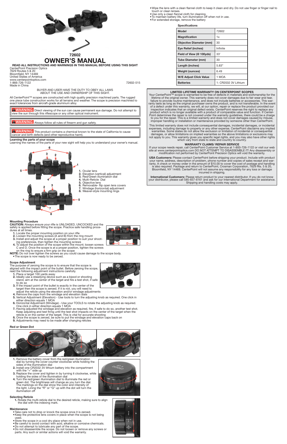 Crosman 72602 User Manual | 3 pages