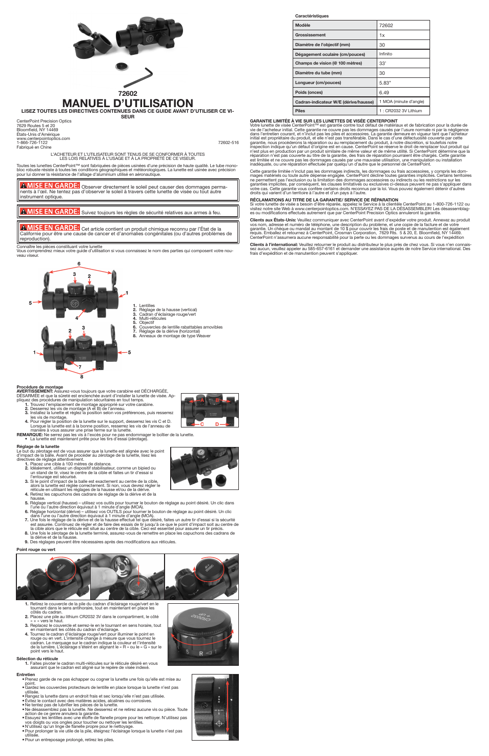 Manuel d’utilisation | Crosman 72602 User Manual | Page 3 / 3