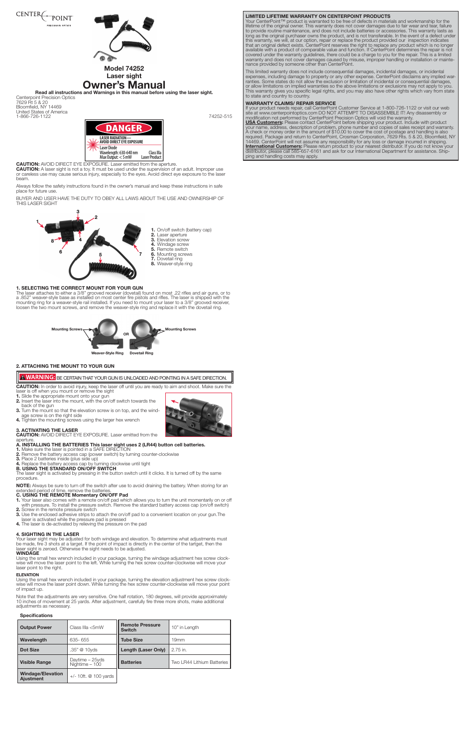 Crosman 74252 User Manual | 3 pages