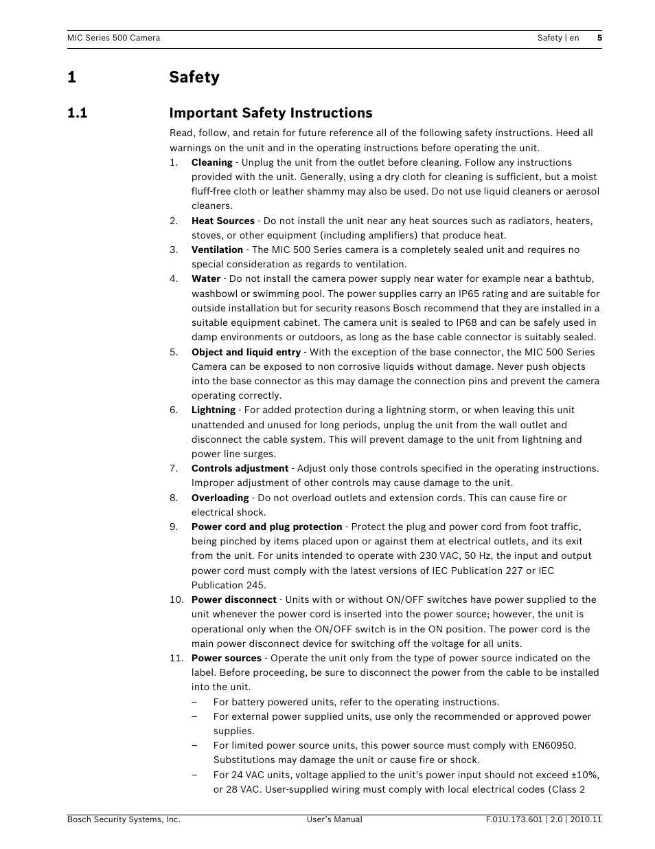 1safety, 1 important safety instructions | Bosch 500 User Manual | Page 5 / 56