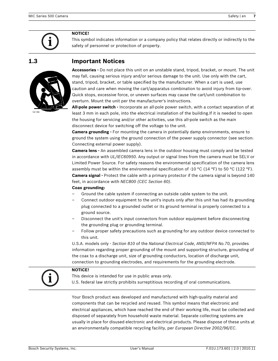 3 important notices | Bosch 500 User Manual | Page 7 / 56