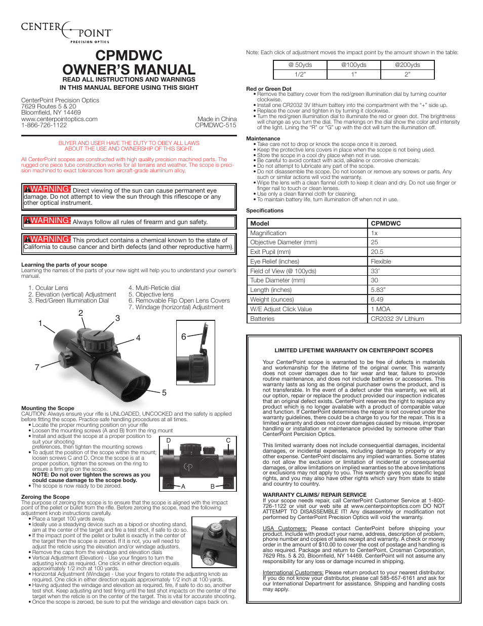 Crosman CPMDWC User Manual | 3 pages