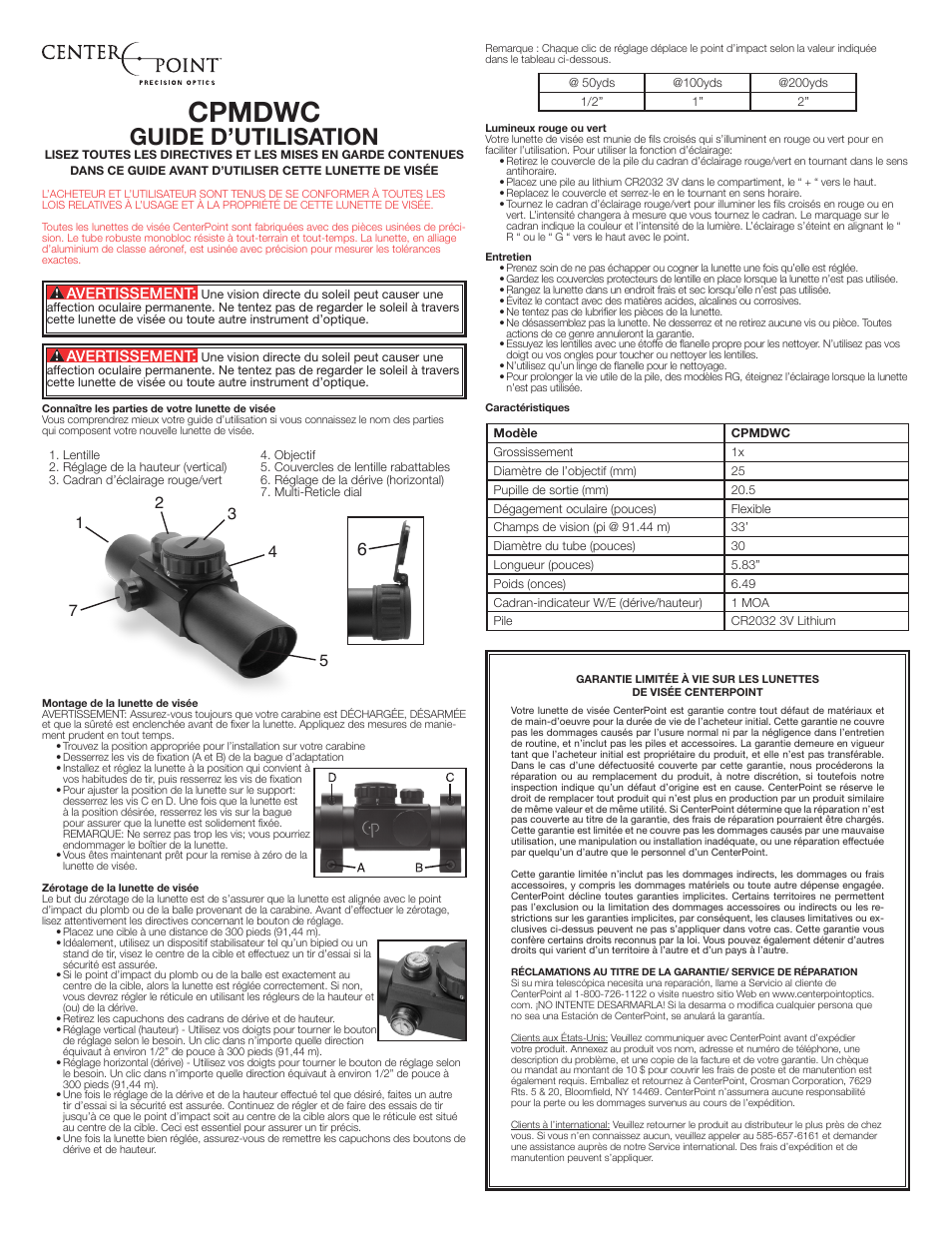 Cpmdwc, Guide d’utilisation | Crosman CPMDWC User Manual | Page 3 / 3