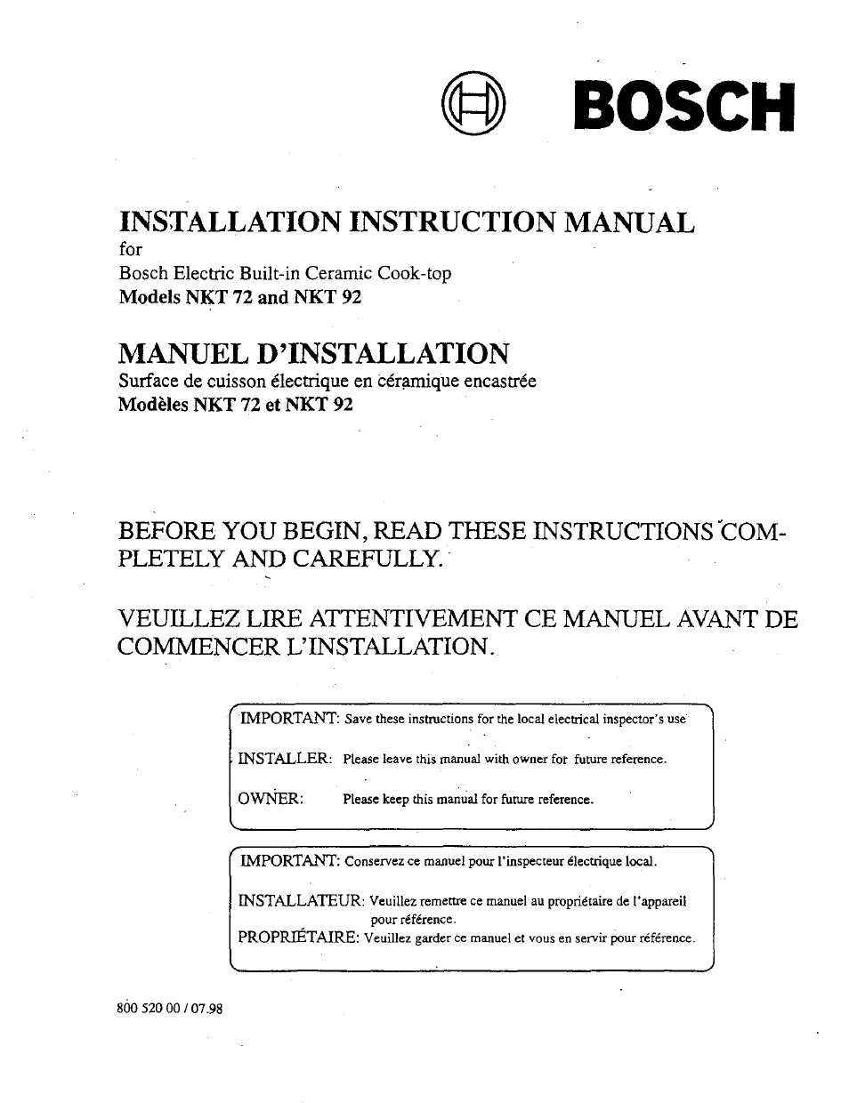 Bosch NKT 72 User Manual | 12 pages