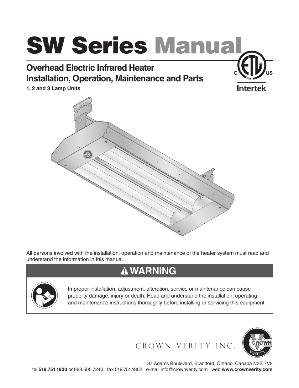 Crown Verity SW Series User Manual | 20 pages