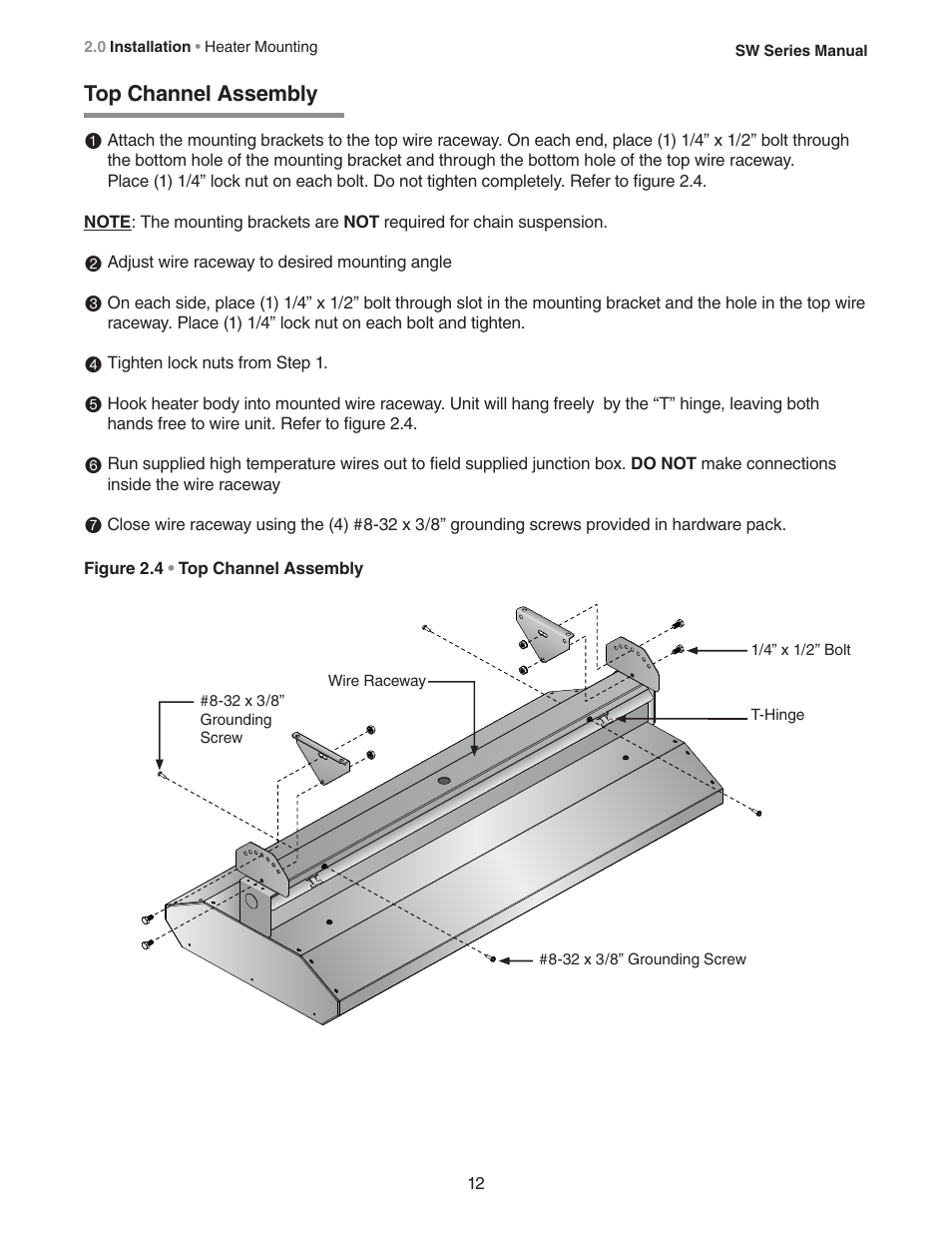 Top channel assembly 1 | Crown Verity SW Series User Manual | Page 12 / 20