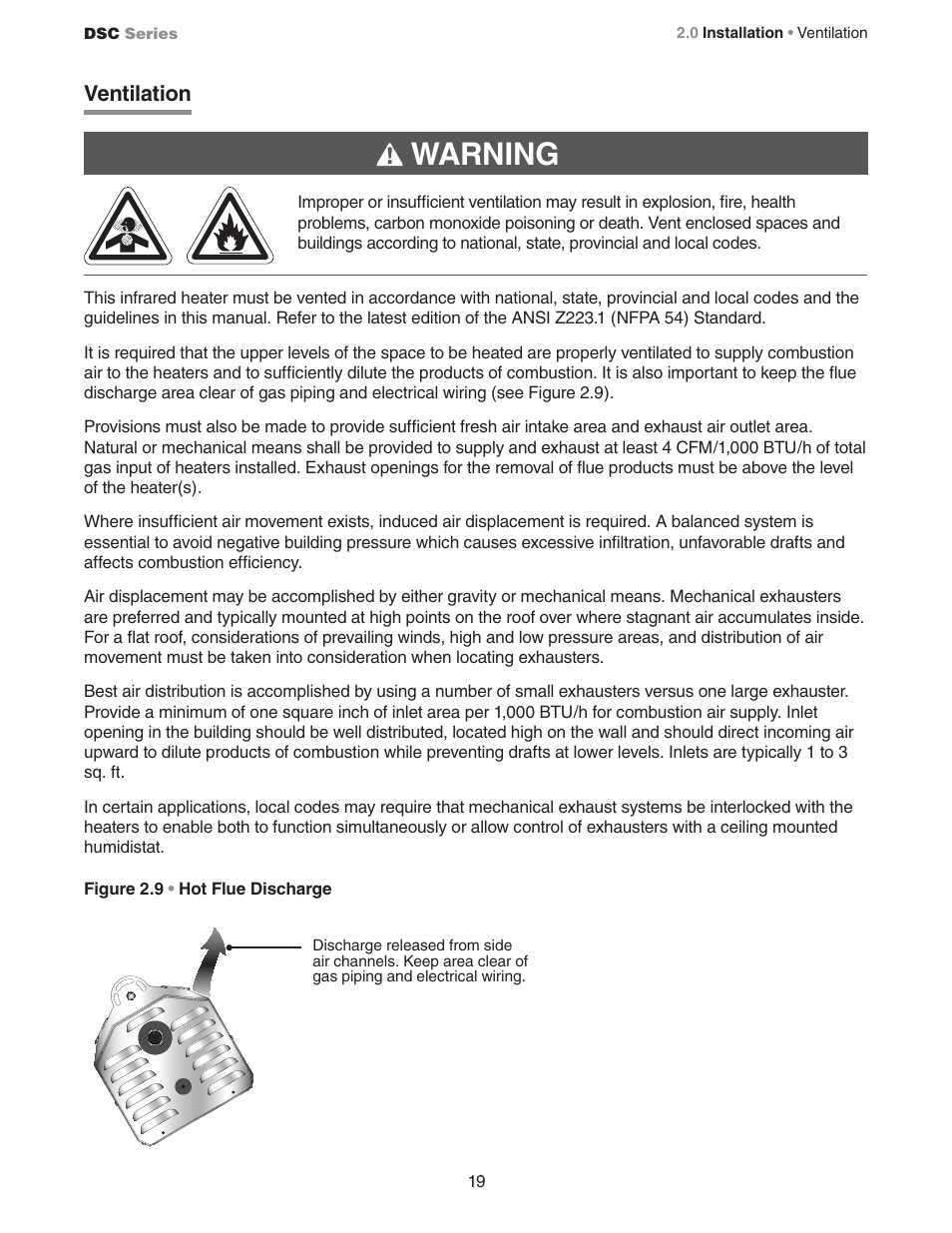 Warning, Ventilation | Crown Verity DSC Series User Manual | Page 19 / 28