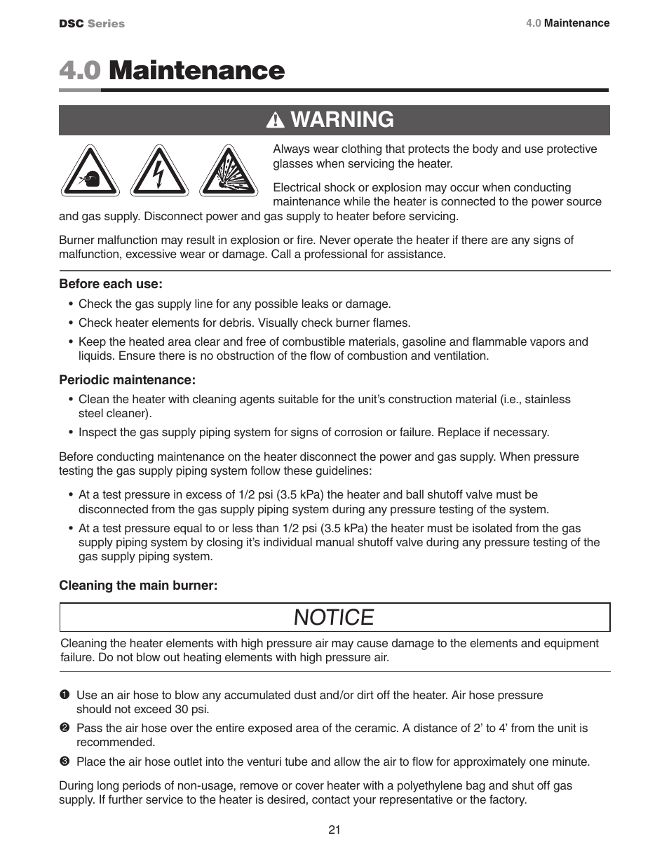 0 maintenance, Warning, Notice | Crown Verity DSC Series User Manual | Page 21 / 28