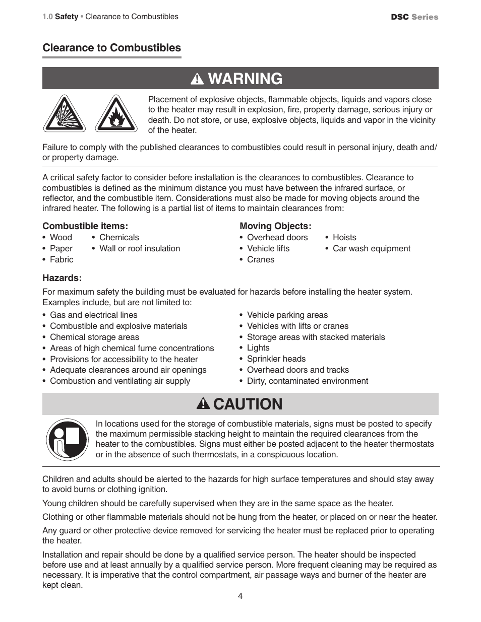 Caution, Warning | Crown Verity DSC Series User Manual | Page 4 / 28