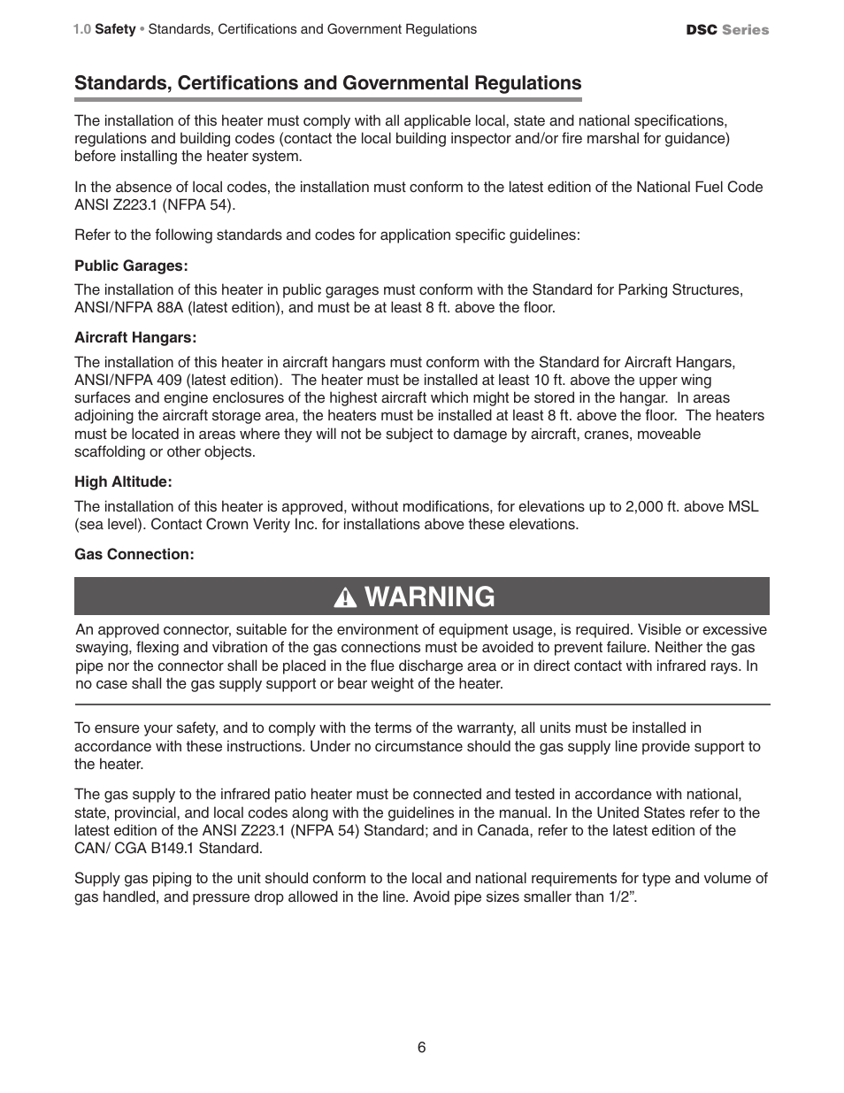 Warning | Crown Verity DSC Series User Manual | Page 6 / 28