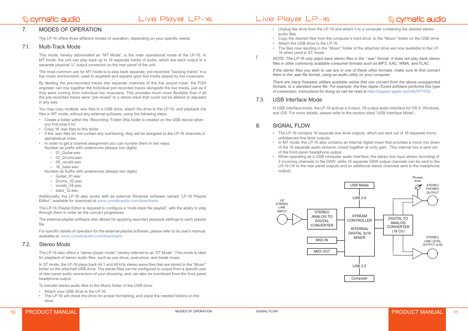 Modes of operation, Multi-track mode, Stereo mode | Usb interface mode, Signal flow, Modes of operation 0, Multi-track mode 0, Stereo mode 0 | Cymatic Audio LP-16 Manual User Manual | Page 6 / 19