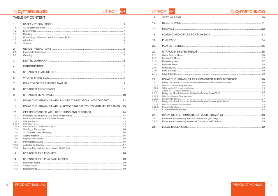 Cymatic Audio uTrack 24 Manual User Manual | Page 2 / 23