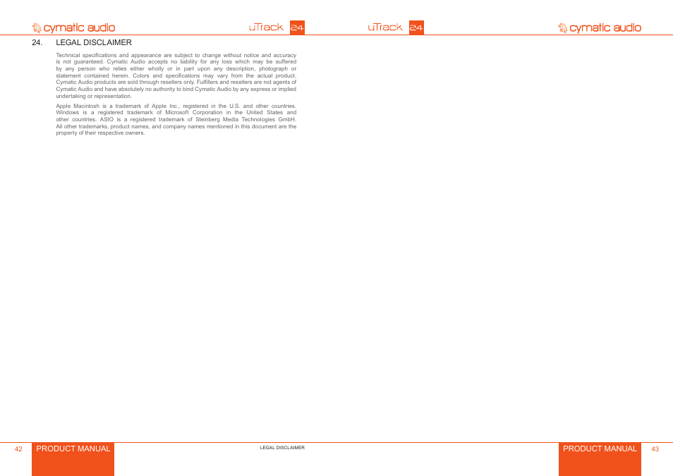 Legal disclaimer, Legal disclaimer 2 | Cymatic Audio uTrack 24 Manual User Manual | Page 22 / 23
