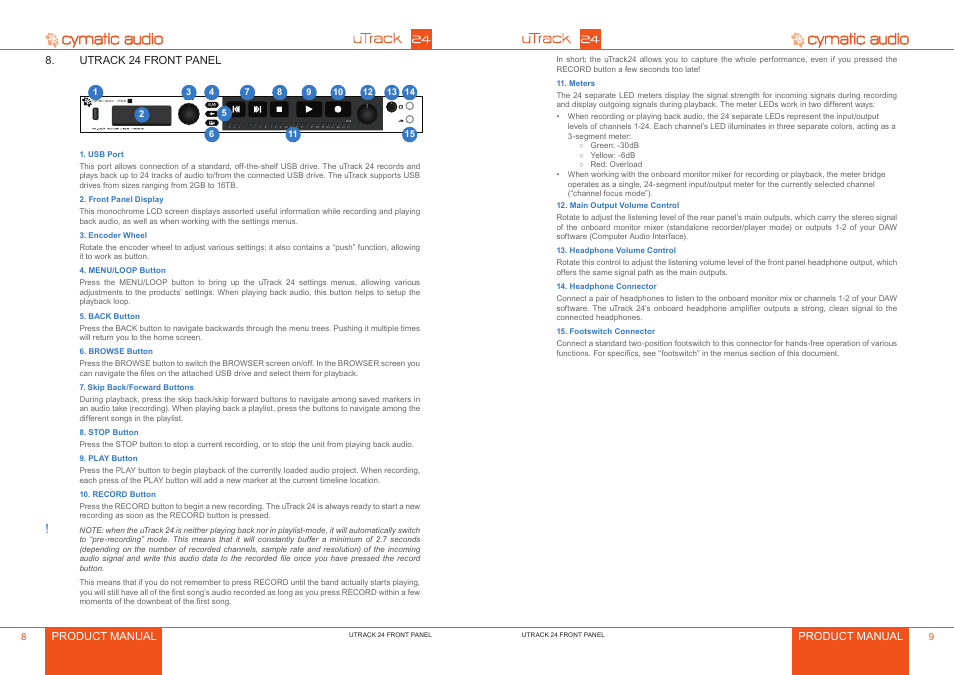 Utrack 24 front panel | Cymatic Audio uTrack 24 Manual User Manual | Page 5 / 23