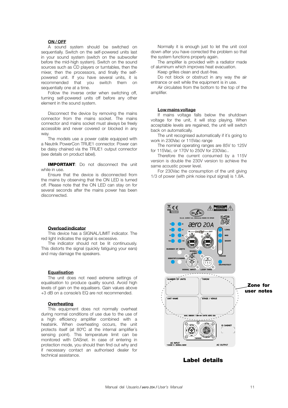 Label details | D.A.S. Audio Aero 20A User Manual | Page 11 / 18