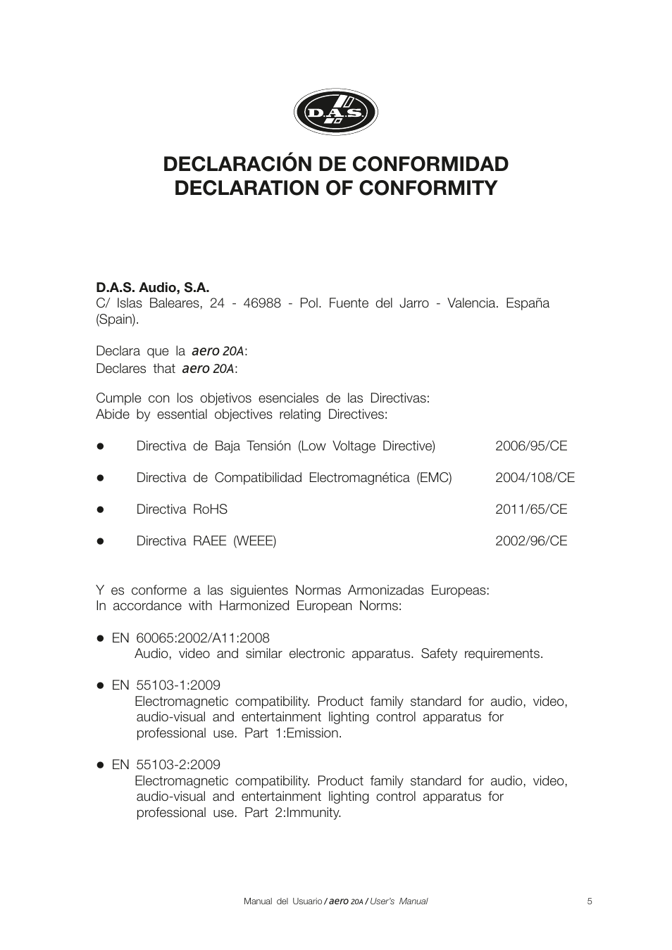 Aero | D.A.S. Audio Aero 20A User Manual | Page 5 / 18