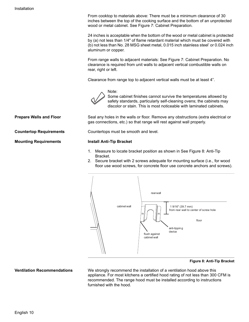 Prepare walls and floor, Countertop requirements, Mounting requirements | Ventilation recommendations | Bosch Dual-Fuel Slide-In Range User Manual | Page 12 / 80