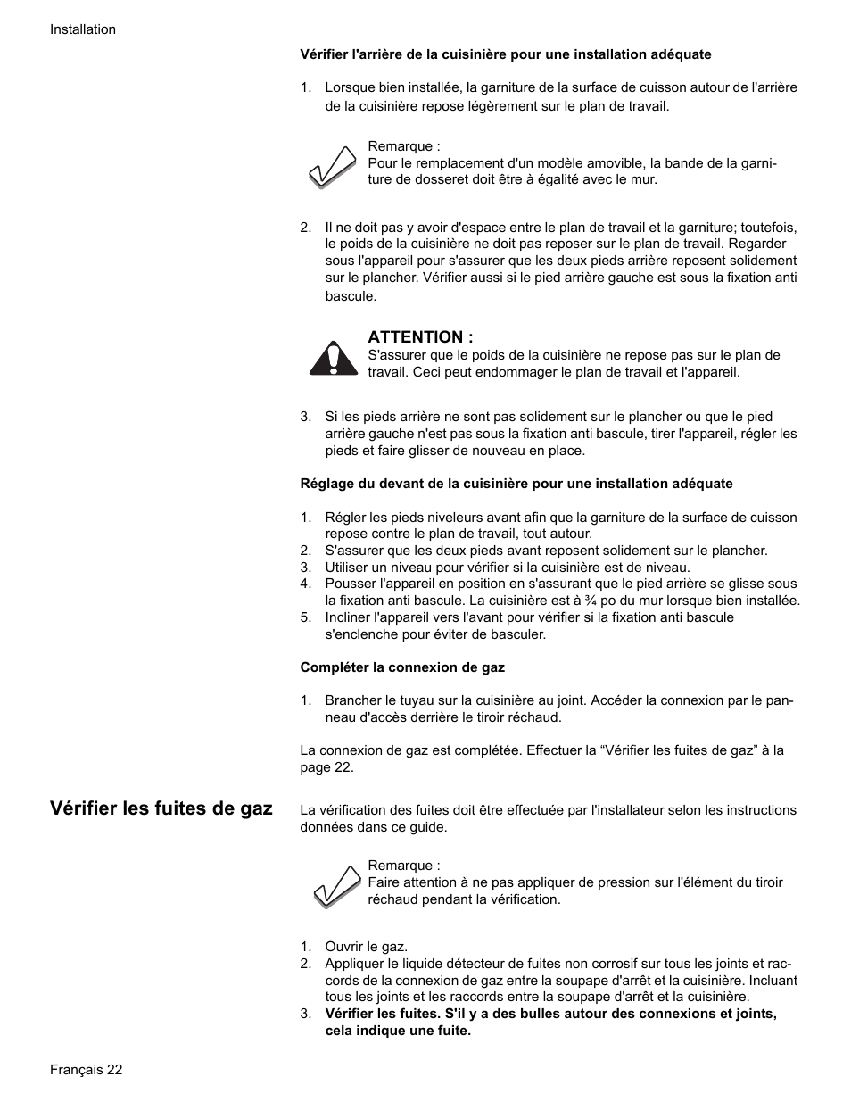 Vérifier les fuites de gaz, Ouvrir le gaz | Bosch Dual-Fuel Slide-In Range User Manual | Page 50 / 80