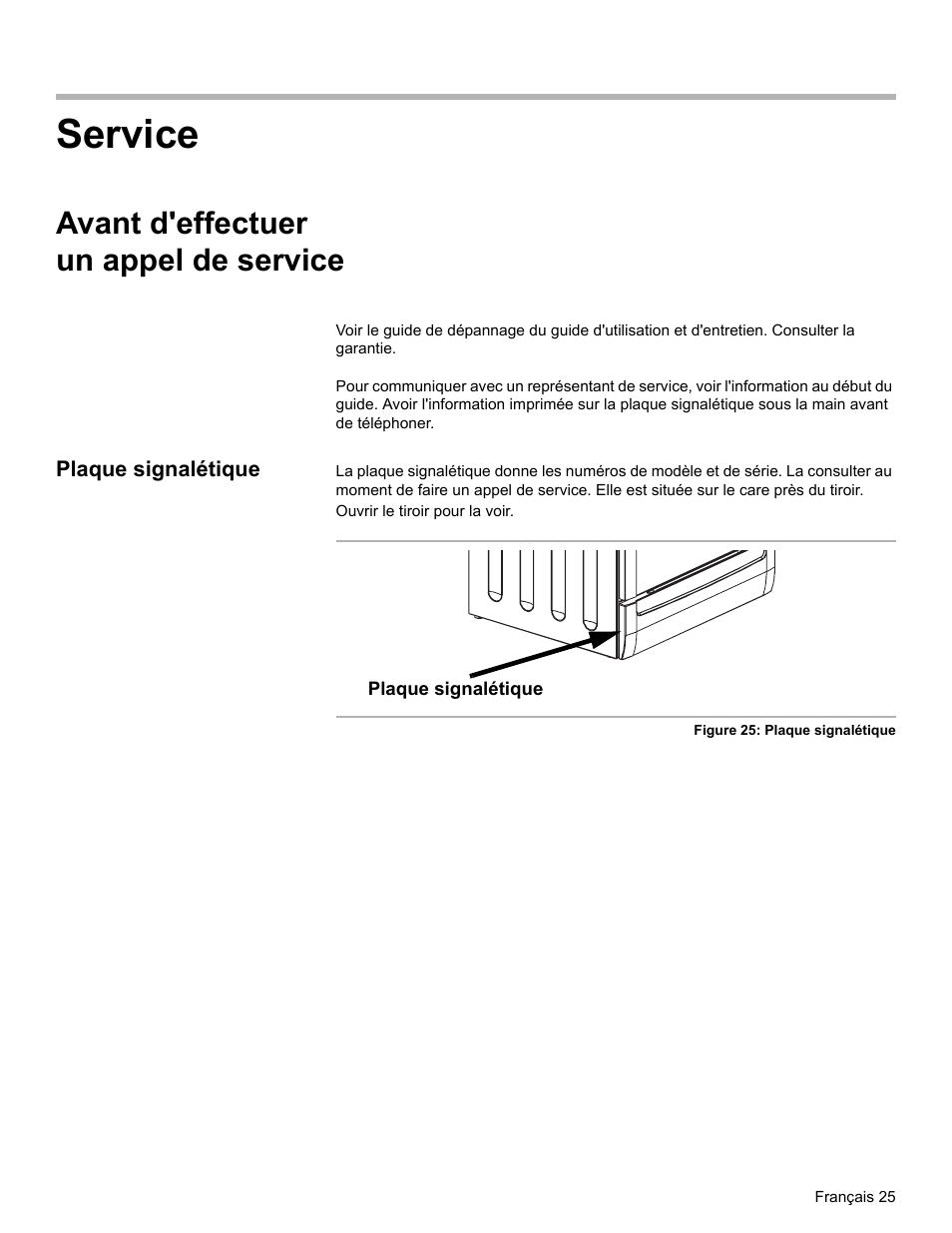 Avant d'effectuer un appel de service, Plaque signalétique, Service | Bosch Dual-Fuel Slide-In Range User Manual | Page 53 / 80