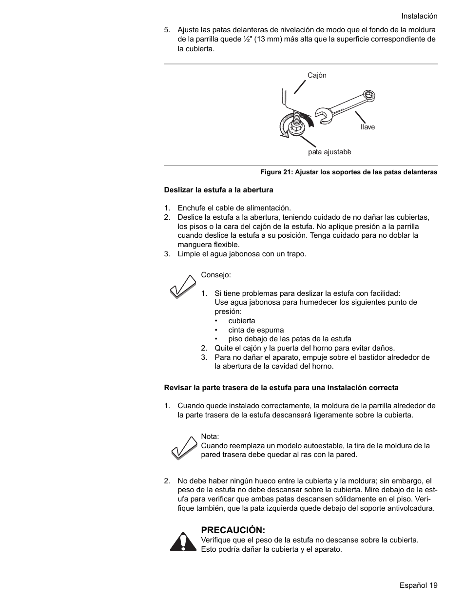 Enchufe el cable de alimentación, Limpie el agua jabonosa con un trapo | Bosch Dual-Fuel Slide-In Range User Manual | Page 73 / 80