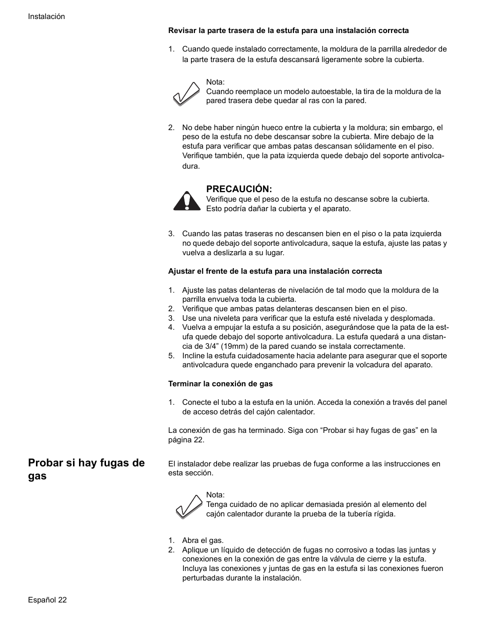 Probar si hay fugas de gas, Abra el gas | Bosch Dual-Fuel Slide-In Range User Manual | Page 76 / 80