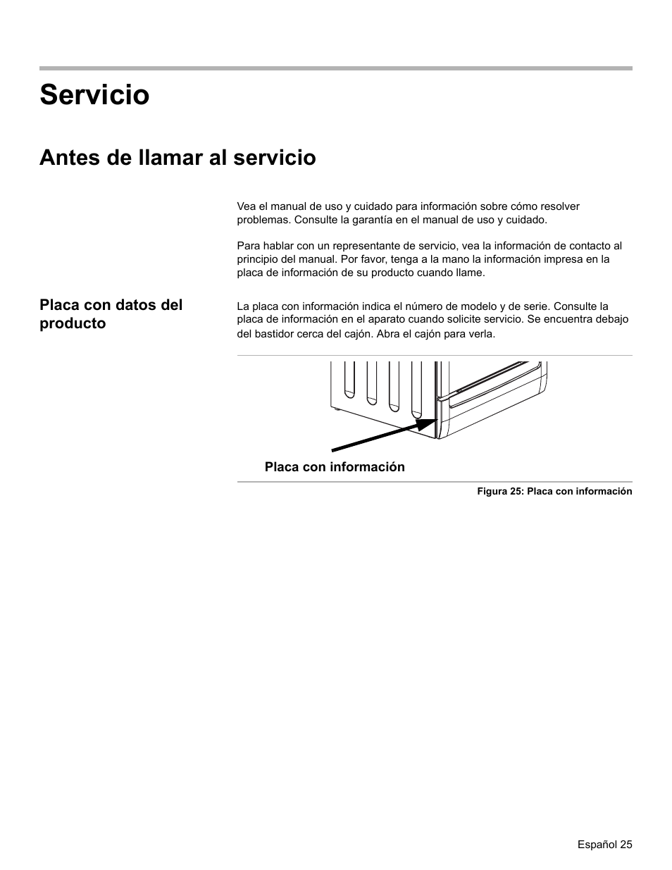 Antes de llamar al servicio, Placa con datos del producto, Servicio | Bosch Dual-Fuel Slide-In Range User Manual | Page 79 / 80