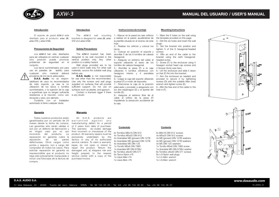 D.A.S. Audio AXW-3 User Manual | 2 pages