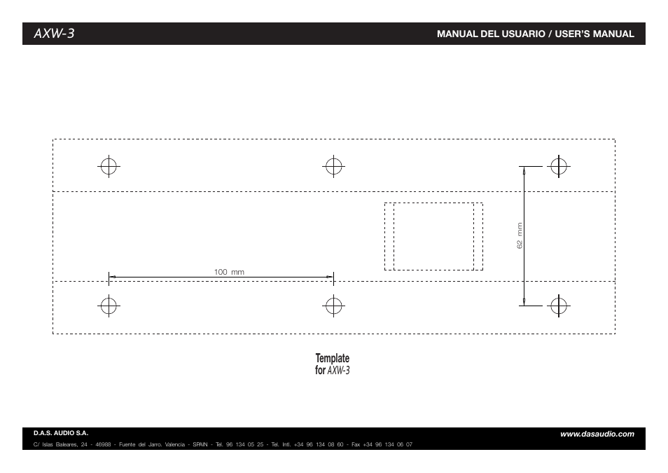 Axw-3, Template for axw-3 | D.A.S. Audio AXW-3 User Manual | Page 2 / 2