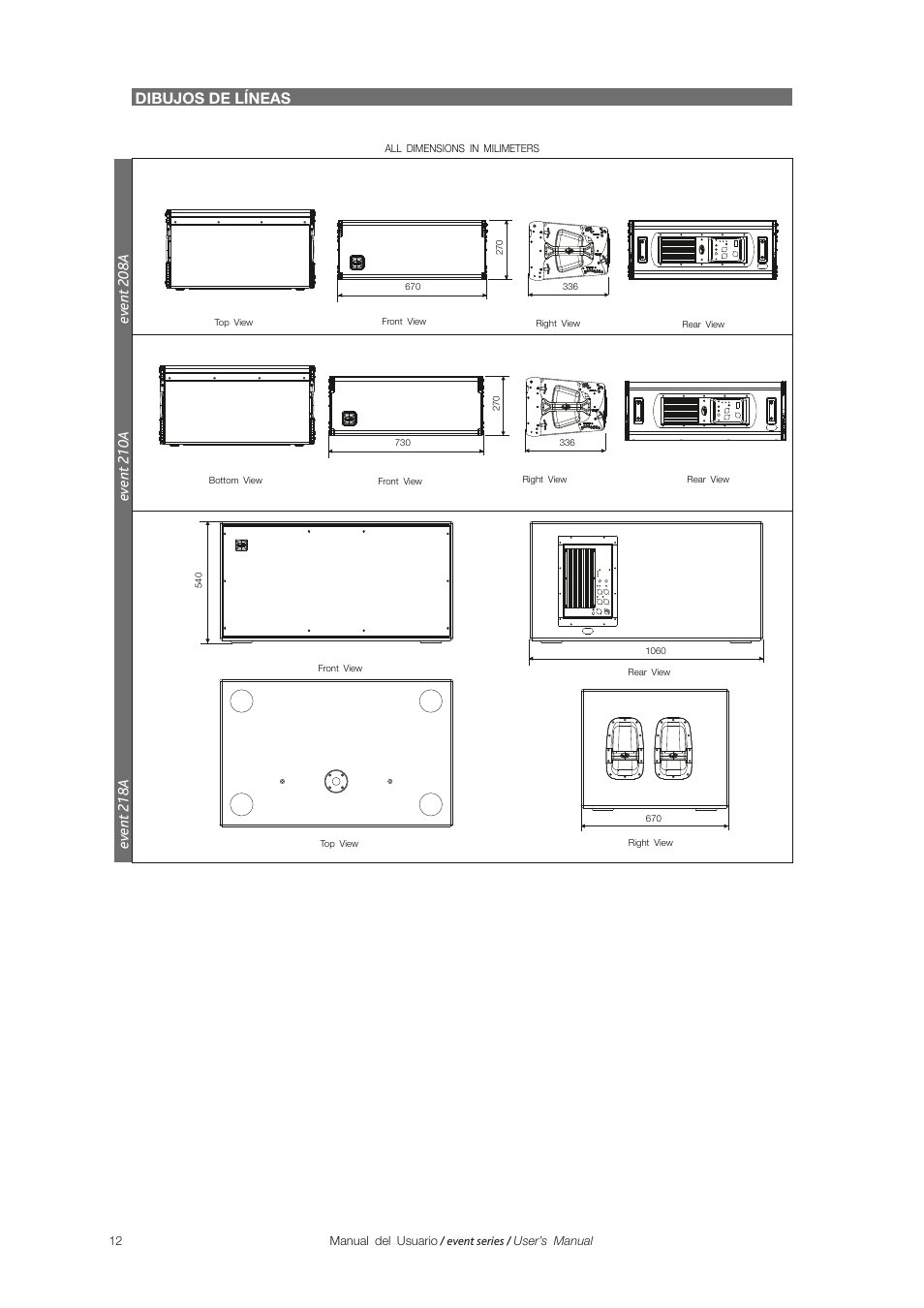 Dibujos de líneas, Ev ent 208a | D.A.S. Audio Event series User Manual | Page 12 / 19