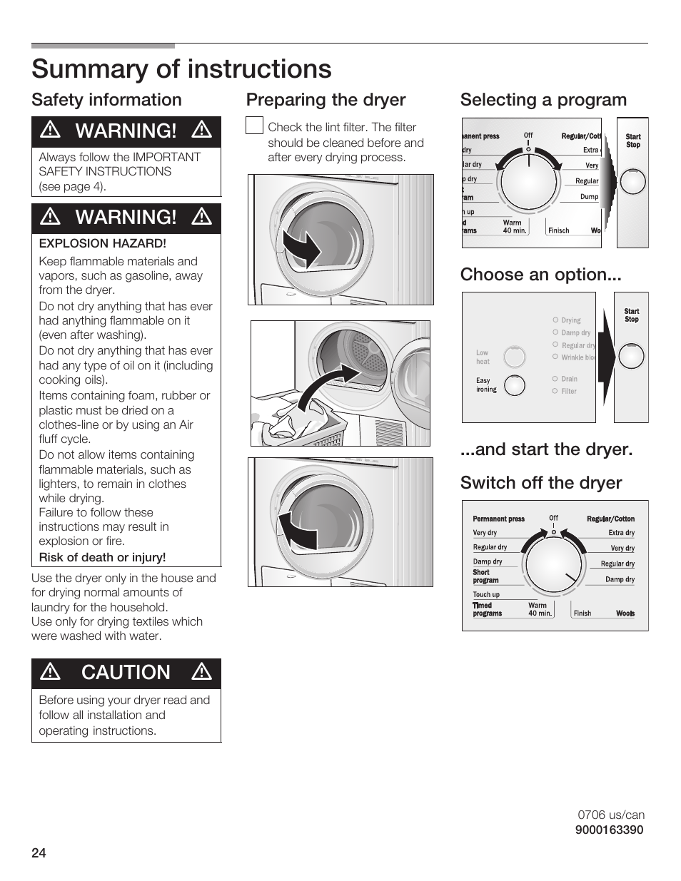 Summary of instructions, Warning, Caution | Bosch T20-UL User Manual | Page 24 / 24