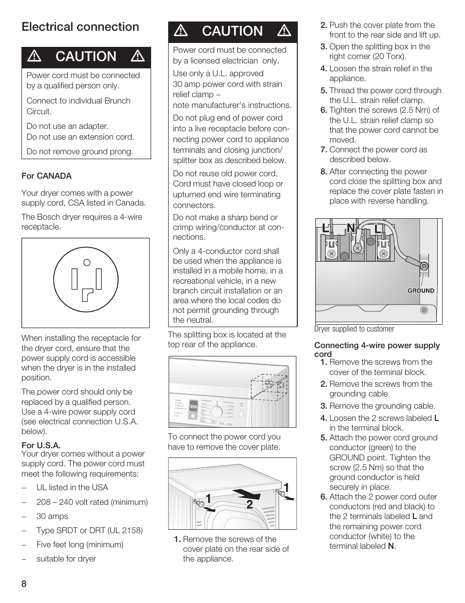 Caution, Electrical connection | Bosch T20-UL User Manual | Page 8 / 24