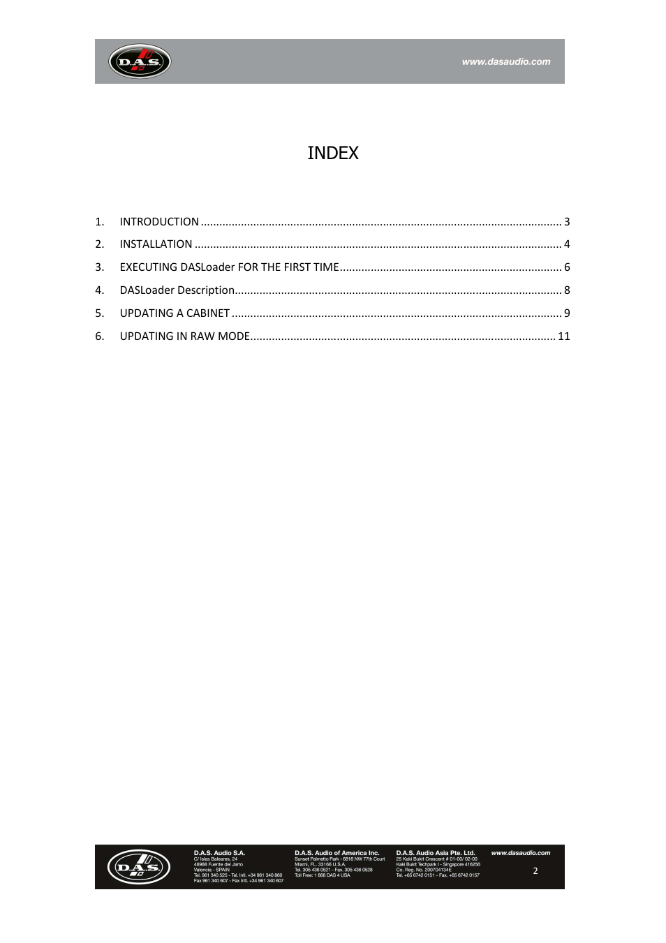 Index | D.A.S. Audio DAS Loader V1.1 User Manual | Page 2 / 13
