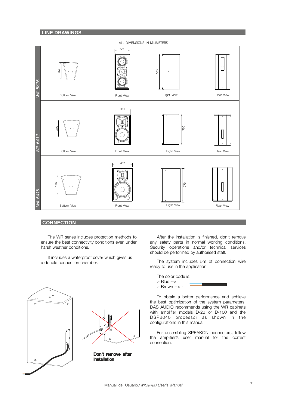 Line drawings, Connection | D.A.S. Audio WR Systems User Manual | Page 7 / 18