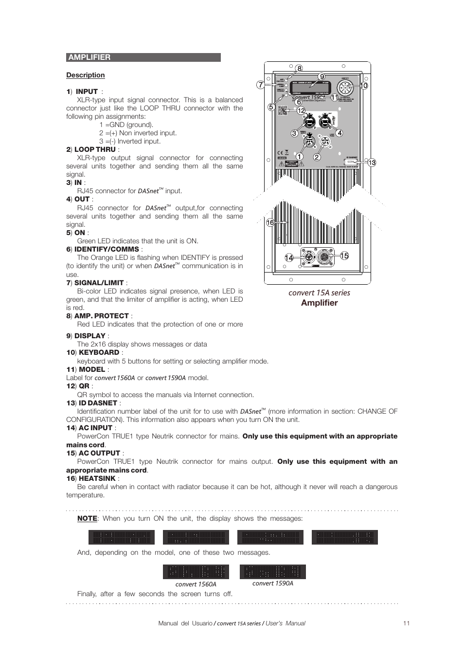 11 a 13, Amplifier, Convert 15a series amplifier | D.A.S. Audio Convert 15A series User Manual | Page 11 / 22