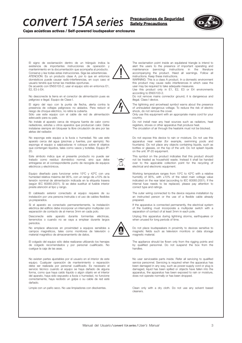 Safety precautions, Convert 15a, Series | D.A.S. Audio Convert 15A series User Manual | Page 3 / 22