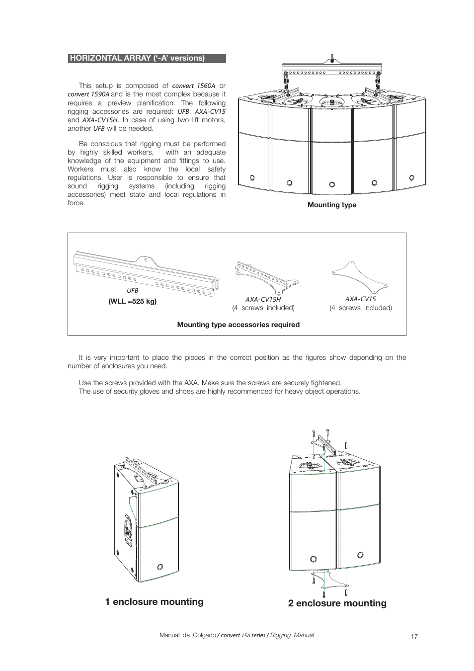 1 enclosure mounting 2 enclosure mounting | D.A.S. Audio Convert 15A series Rigging User Manual | Page 17 / 20