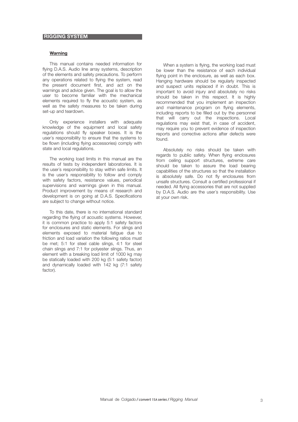 D.A.S. Audio Convert 15A series Rigging User Manual | Page 3 / 20
