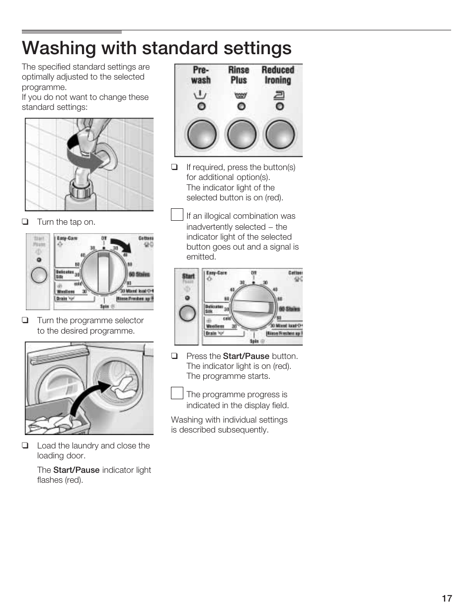 Washing with standard settings | Bosch LOGIXX 9 User Manual | Page 17 / 34