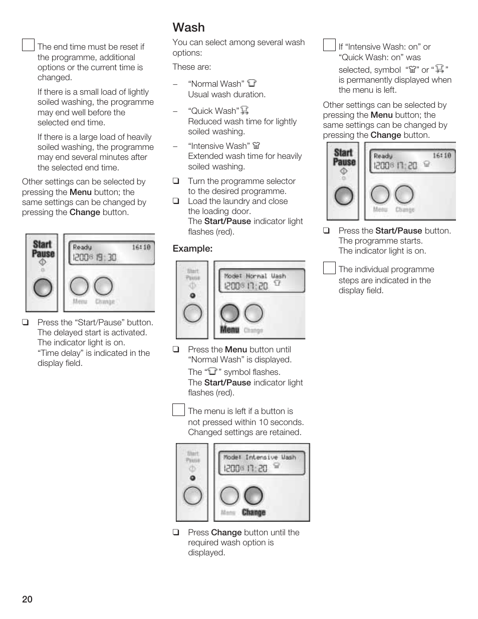 Wash | Bosch LOGIXX 9 User Manual | Page 20 / 34