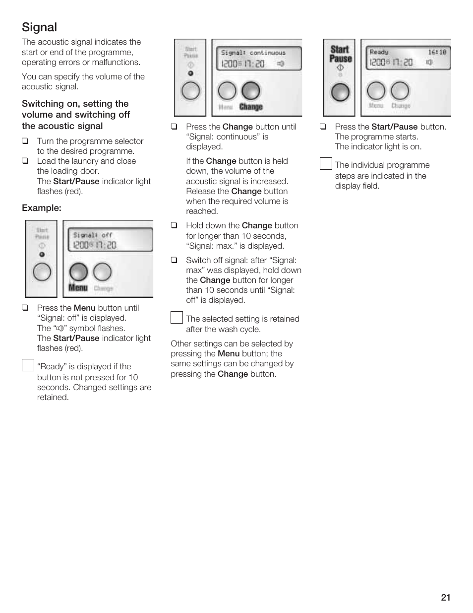 Signal | Bosch LOGIXX 9 User Manual | Page 21 / 34