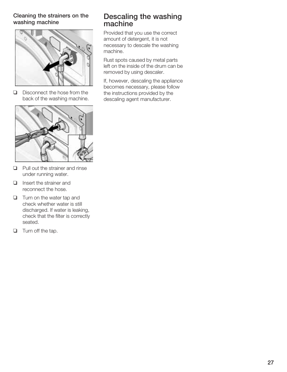 Descaling the washing machine | Bosch LOGIXX 9 User Manual | Page 27 / 34