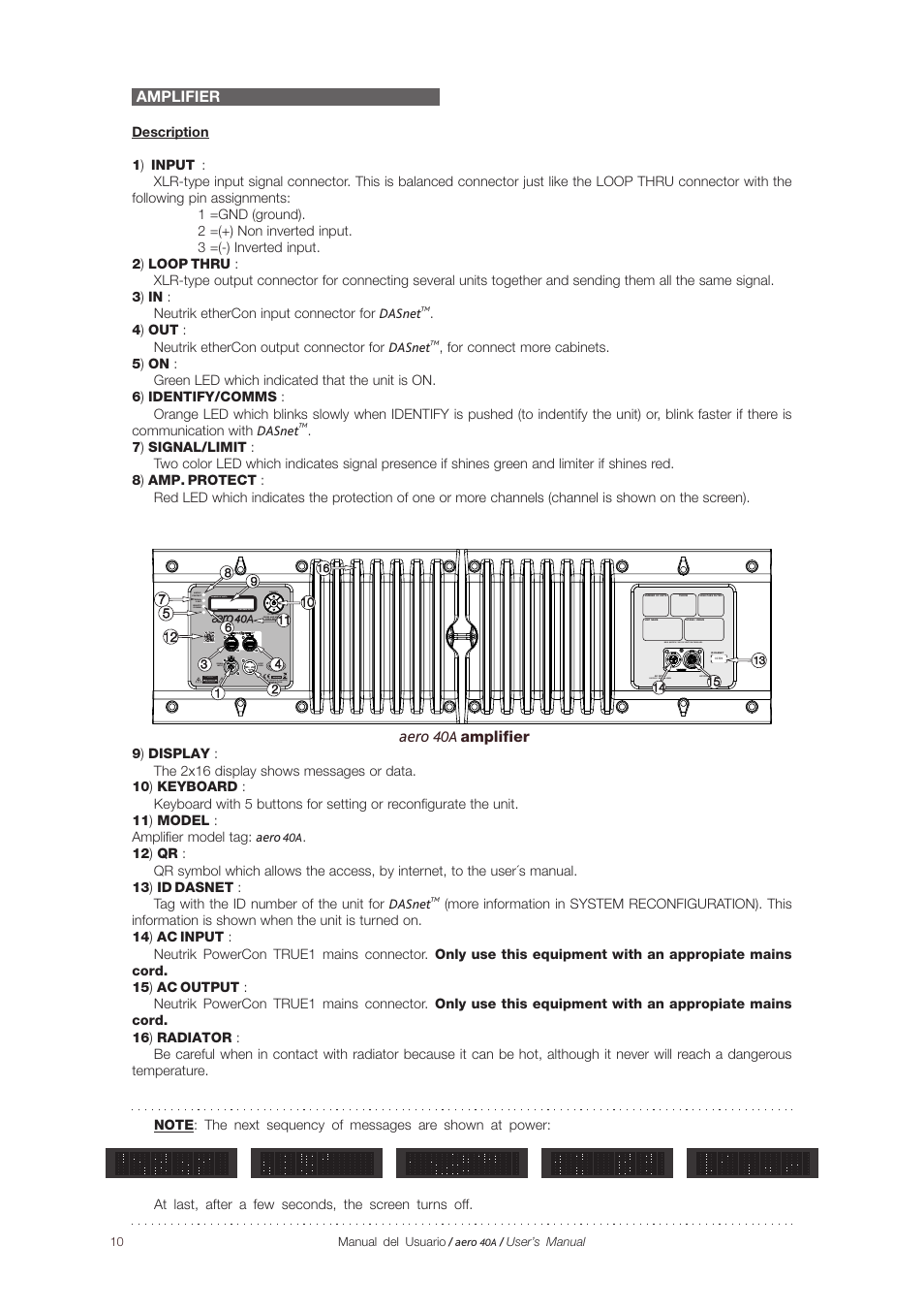 Aero, Amplifier, 40a amplifier | D.A.S. Audio Aero 40A User Manual | Page 10 / 21